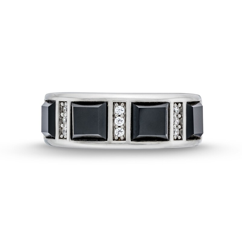 Main Image 4 of Men's Square-Cut Onyx and 0.15 CT. T.W. Diamond Linear Station Band in 10K White Gold
