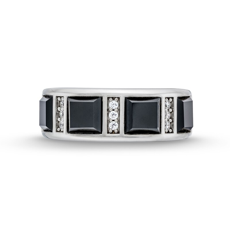 Men's Square-Cut Onyx and 0.15 CT. T.W. Diamond Linear Station Band in 10K White Gold|Peoples Jewellers