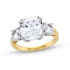 Thumbnail Image 1 of 10.0mm Faceted Cushion-Cut White Lab-Created Sapphire Three Stone Ring in 10K Gold and Sterling Silver