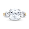 Thumbnail Image 4 of 10.0mm Faceted Cushion-Cut White Lab-Created Sapphire Three Stone Ring in 10K Gold and Sterling Silver