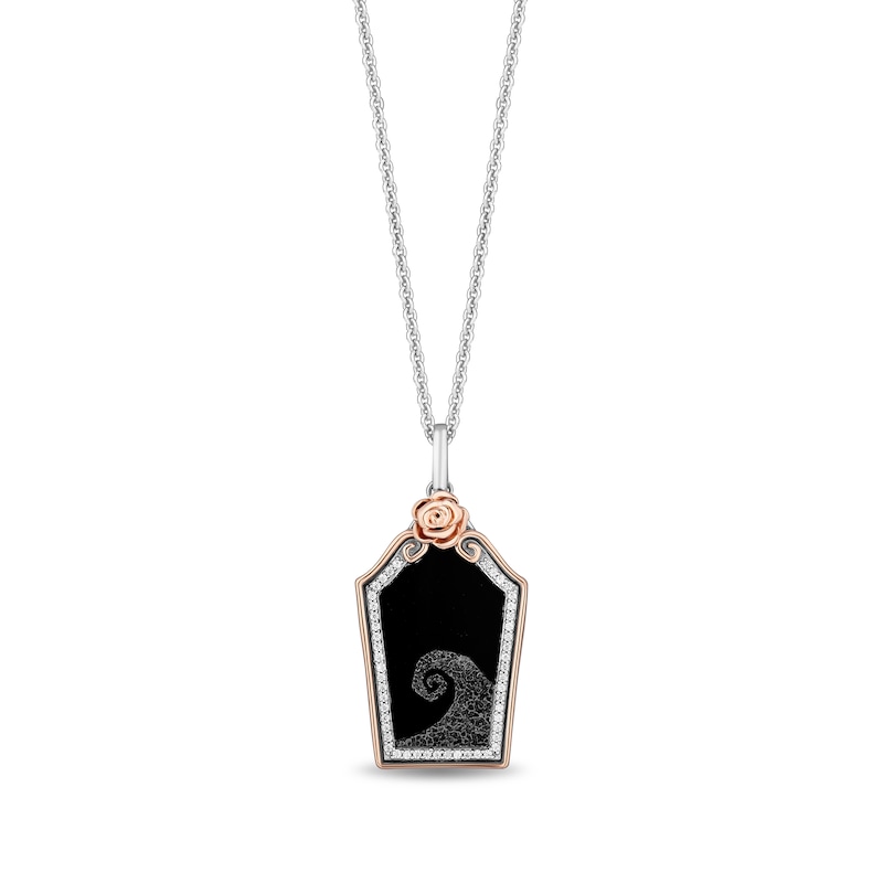 Disney Treasures The Nightmare Before Christmas 30th Anniversary Onyx and Diamond Accent Coffin Pendant in Sterling Silver and 10K Rose Gold|Peoples Jewellers