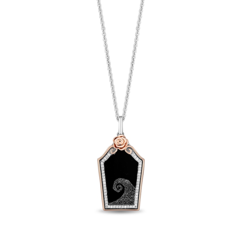 Main Image 1 of Disney Treasures The Nightmare Before Christmas 30th Anniversary Onyx and Diamond Accent Coffin Pendant in Sterling Silver and 10K Rose Gold