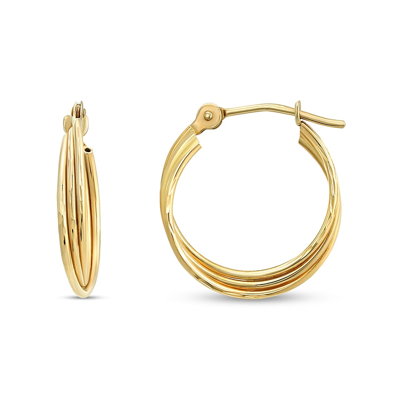 Main Image 1 of Triple Twist Hoop Earrings in 14K Gold