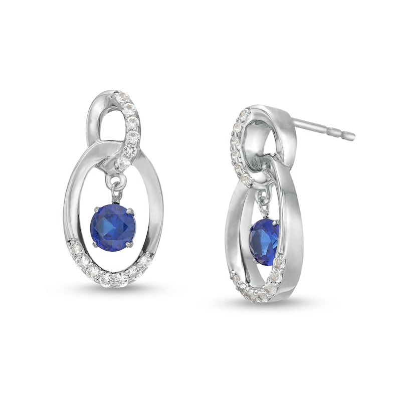 Unstoppable Love™ Blue Lab-Created Sapphire and White Lab-Created Sapphire Oval Stud Earrings in Sterling Silver|Peoples Jewellers