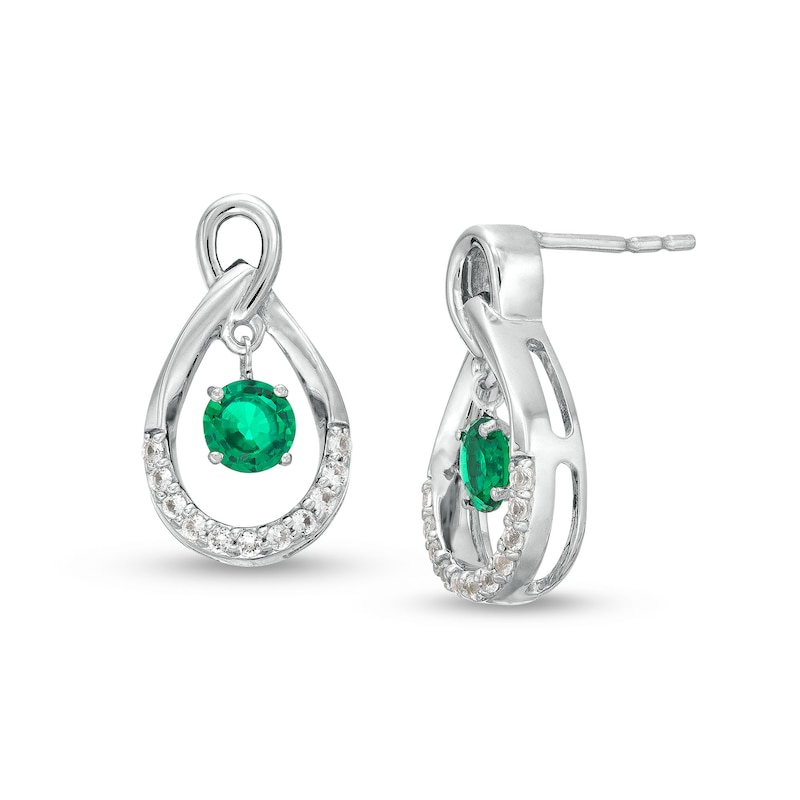 Main Image 1 of Unstoppable Love™ Lab-Created Emerald and White Lab-Created Sapphire Teardrop Stud Earrings in Sterling Silver