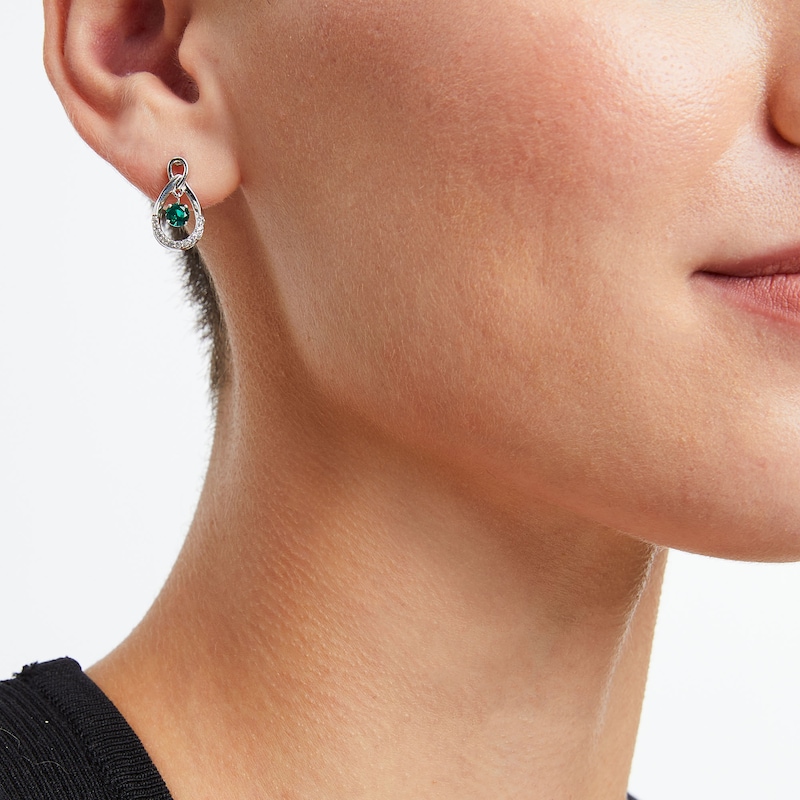 Main Image 2 of Unstoppable Love™ Lab-Created Emerald and White Lab-Created Sapphire Teardrop Stud Earrings in Sterling Silver