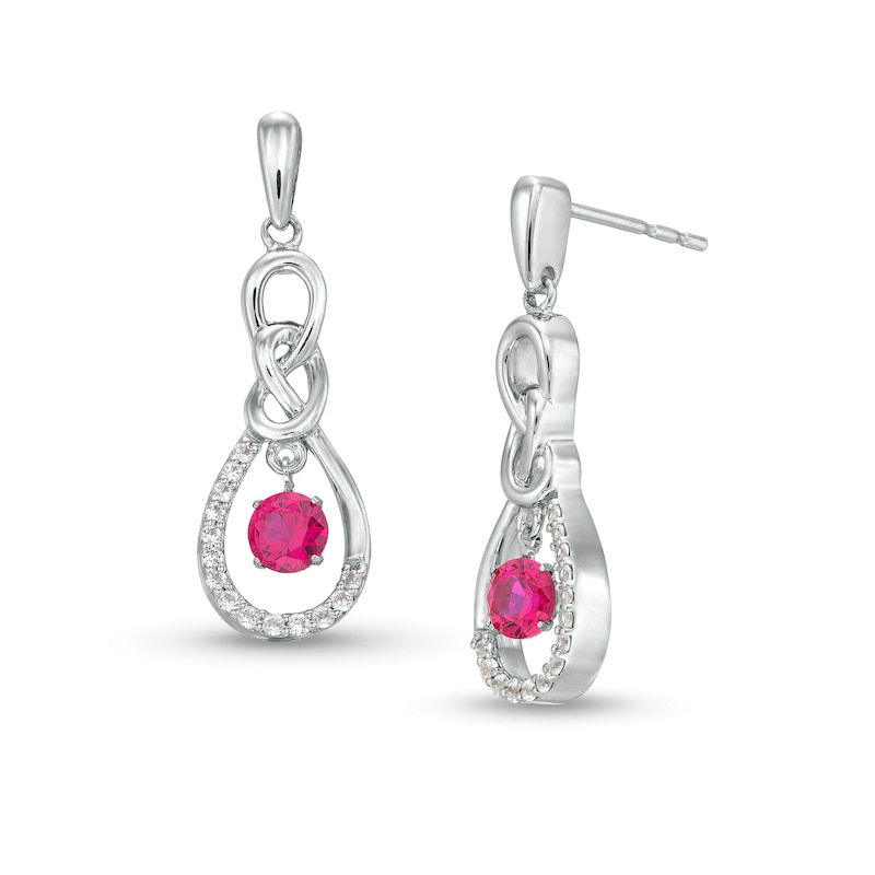 Unstoppable Love™ Lab-Created Ruby and White Lab-Created Sapphire Infinity Drop Earrings in Sterling Silver|Peoples Jewellers