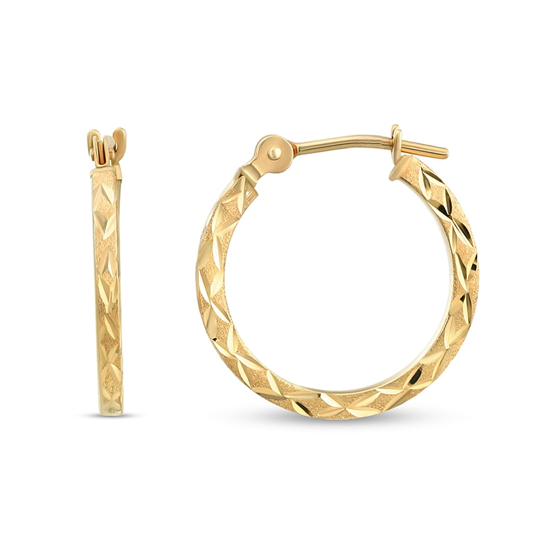 15.0mm Diamond-Cut Satin Finish Hoop Earrings in 14K Gold
