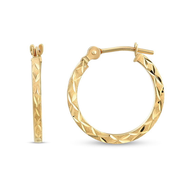 15.0mm Diamond-Cut Satin Finish Hoop Earrings in 14K Gold|Peoples Jewellers