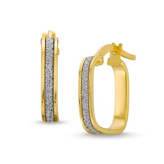 Glitter Enamel Square-Shaped Hoop Earrings in Hollow 14K Gold
