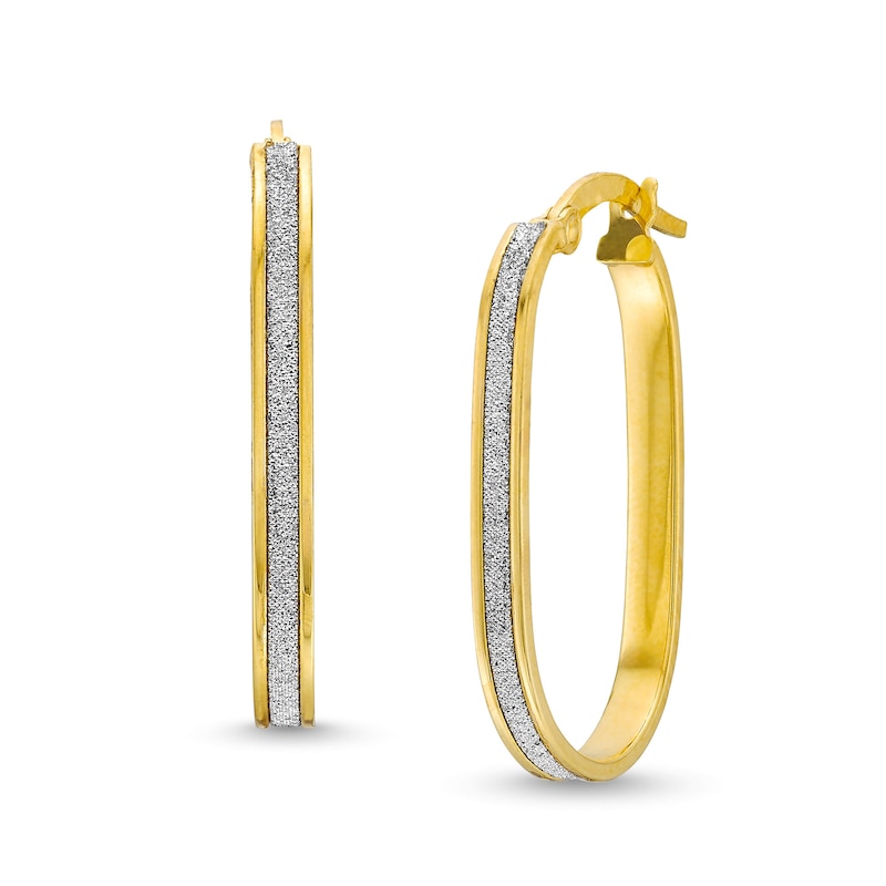 Glitter Enamel Oval Hoop Earrings in Hollow 14K Gold|Peoples Jewellers