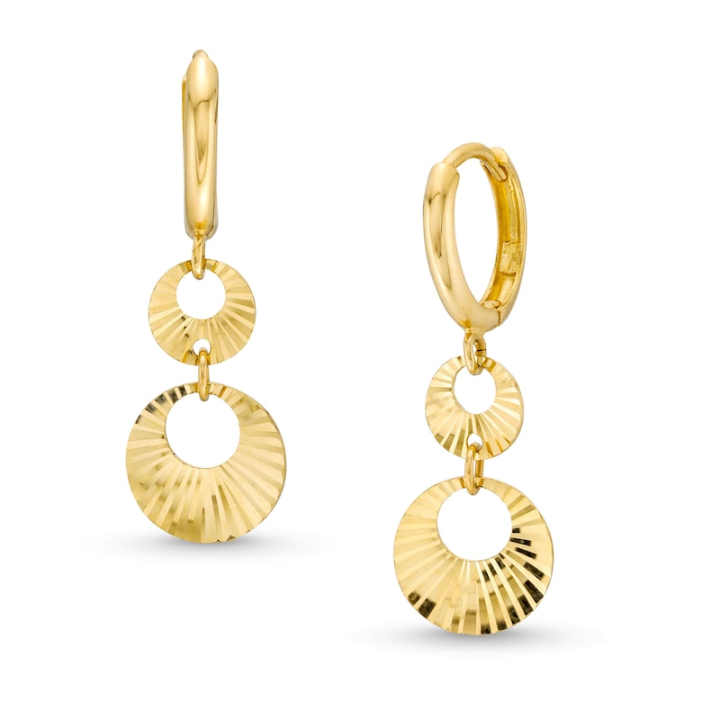 Diamond-Cut Open Disc Double Drop Earrings in 14K Gold|Peoples Jewellers