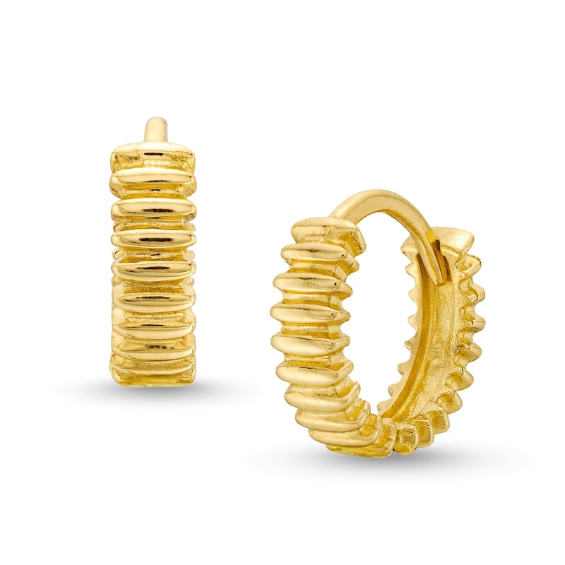 Ribbed Huggie Hoop Earrings in 14K Gold|Peoples Jewellers