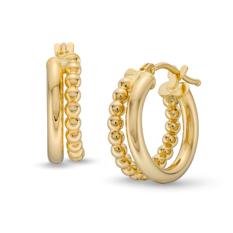 Polished and Beaded Split Hoop Earrings in Hollow 14K Gold|Peoples Jewellers