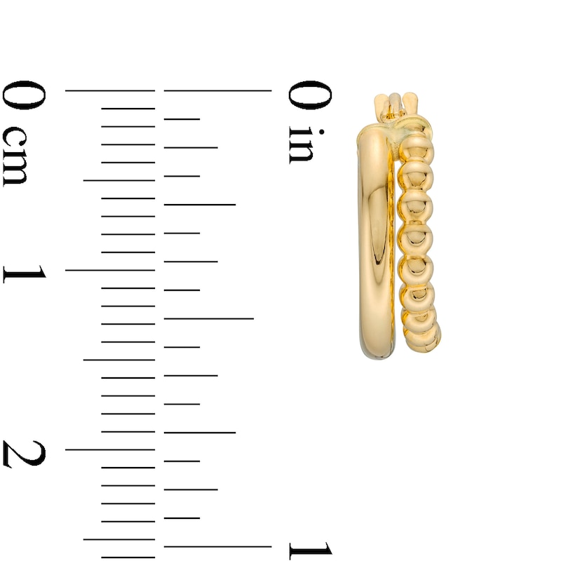 Main Image 3 of Polished and Beaded Split Hoop Earrings in Hollow 14K Gold