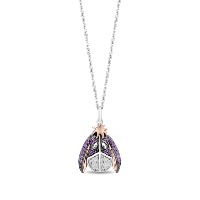 Main Image 1 of Disney Treasures Winnie the Pooh 0.08 CT. T.W. Diamond and Amethyst Eyeore Pendant in Sterling Silver and 10K Rose Gold