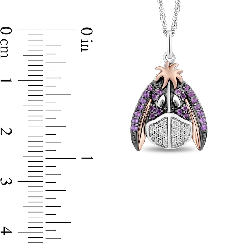 Main Image 2 of Disney Treasures Winnie the Pooh 0.08 CT. T.W. Diamond and Amethyst Eyeore Pendant in Sterling Silver and 10K Rose Gold