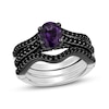 Thumbnail Image 1 of Enchanted Disney Villains Ursula Oval Amethyst and 0.95 CT. T.W. Black Diamond Bridal Set in 14K White Gold