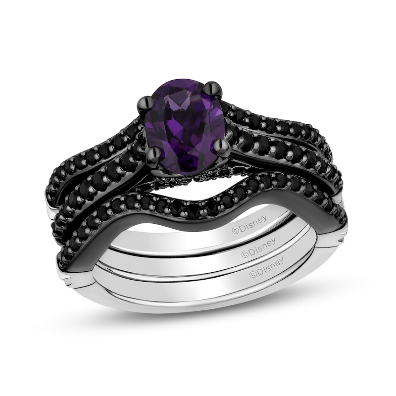 Enchanted Disney Villains Ursula Oval Amethyst and 0.95 CT. T.W. Black Diamond Bridal Set in 14K White Gold