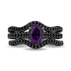 Thumbnail Image 3 of Enchanted Disney Villains Ursula Oval Amethyst and 0.95 CT. T.W. Black Diamond Bridal Set in 14K White Gold