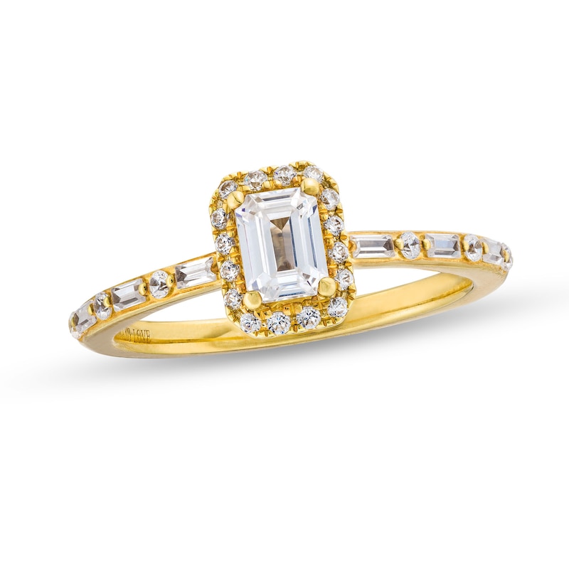 Main Image 1 of Vera Wang Love Collection 0.69 CT. T.W. Emerald-Cut Diamond Frame Art Deco Engagement Ring in 14K Gold (I/SI2)