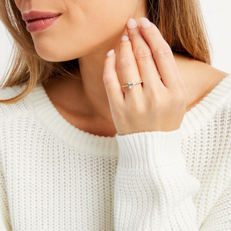 Main Image 2 of Vera Wang Love Collection 0.69 CT. T.W. Emerald-Cut Diamond Frame Art Deco Engagement Ring in 14K Gold (I/SI2)