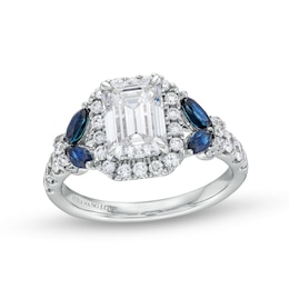 TRUE Lab-Created Diamonds by Vera Wang Love 1.95 CT. T.W. Diamond and Sapphire Floral Engagement Ring in 14K White Gold