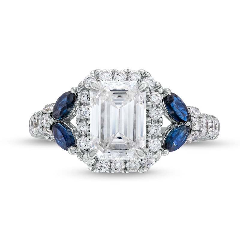 Main Image 4 of TRUE Lab-Grown Diamonds by Vera Wang Love 1.95 CT. T.W. Diamond and Sapphire Floral Engagement Ring in 14K White Gold