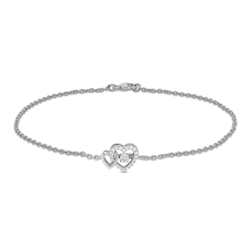 Unstoppable Love™ 0.085 CT. T.W. Diamond Interlocking Hearts Anklet in Sterling Silver - 10.0"|Peoples Jewellers