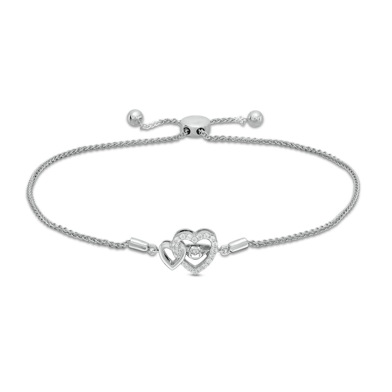 Unstoppable Love™ 0.085 CT. T.W. Diamond Interlocking Hearts Bolo Bracelet in Sterling Silver - 9.5"