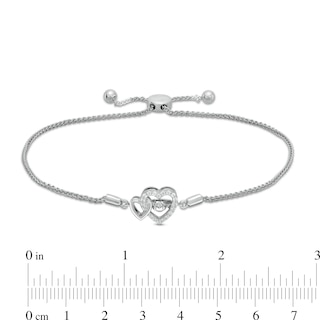Unstoppable Love™ 0.085 CT. T.W. Diamond Interlocking Hearts Bolo Bracelet in Sterling Silver - 9.5"