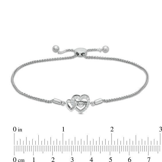 Unstoppable Love™ 0.085 CT. T.W. Diamond Interlocking Hearts Bolo Bracelet in Sterling Silver - 9.5"