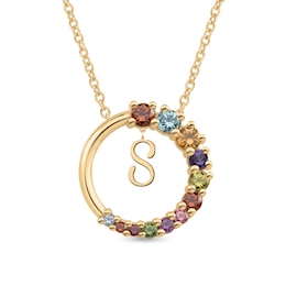 Gemstone Journey Circle Pendant (5-12 Stones and 1 Initial)