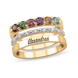 Gemstone and 0.13 CT. T.W. Diamond Engravable Stacked Ring Set (2-7 Stones and 1 Line)