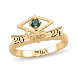 Gemstone and Engravable Cap with Diploma Class Ring (1 Stone, Date and Line)