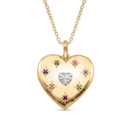 Gemstone and Diamond Accent Puffed Heart Pendant (3-7 Stones)