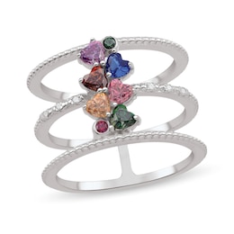 Heart-Shaped Gemstone and Diamond Accent Triple Row Stacked Open Shank Ring (8 Stones)