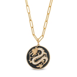 EFFY™ Collection Onyx and 0.25 CT. T.W. Diamond Dragon Medallion Pendant in 14K Gold