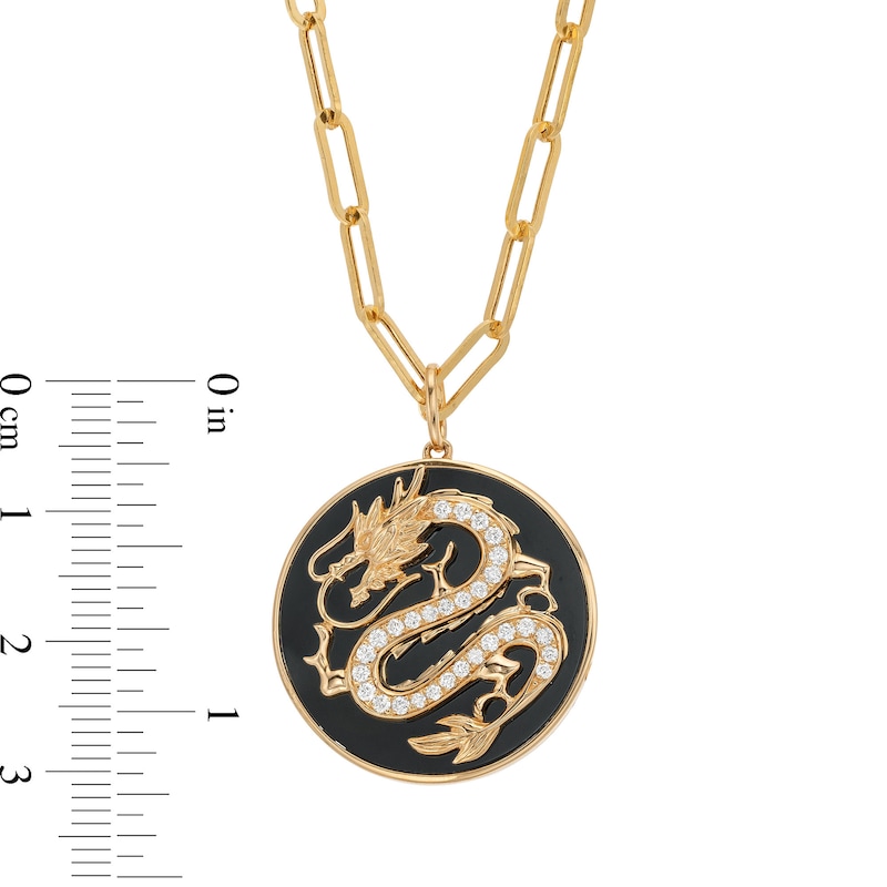 Main Image 3 of EFFY™ Collection Onyx and 0.25 CT. T.W. Diamond Dragon Medallion Pendant in 14K Gold