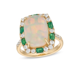 EFFY™ Collection Cushion Opal, Emerald and 0.45 CT. T.W. Diamond Frame Ring in 14K Gold