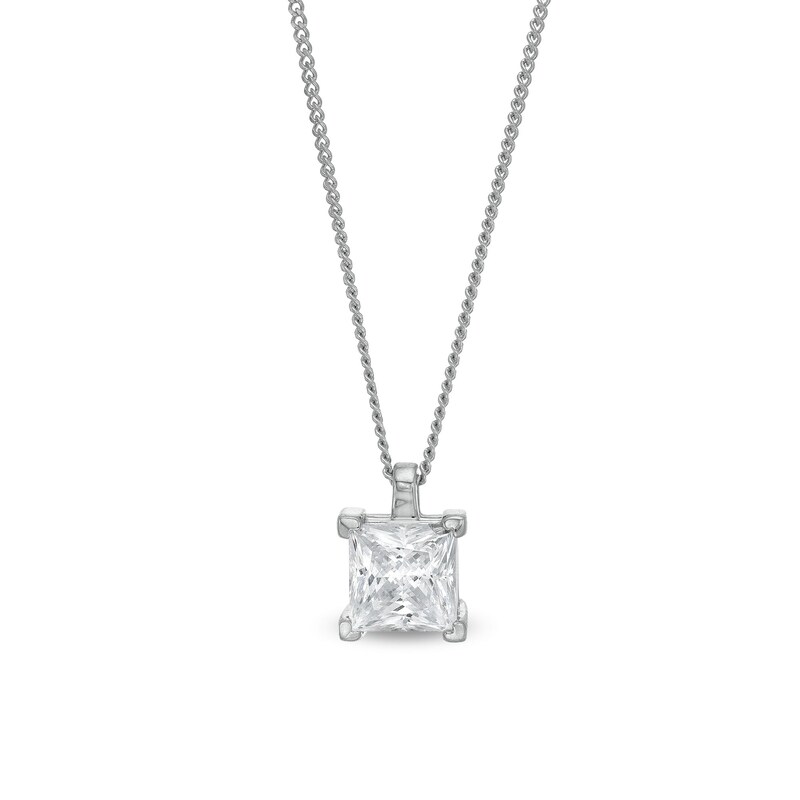 Main Image 1 of 1.00 CT. Certified Princess-Cut Diamond Solitaire Pendant in 14K White Gold (J/I3)