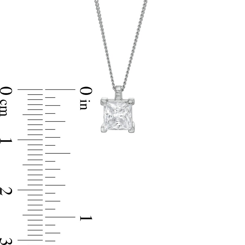 Main Image 4 of 1.00 CT. Certified Princess-Cut Diamond Solitaire Pendant in 14K White Gold (J/I3)