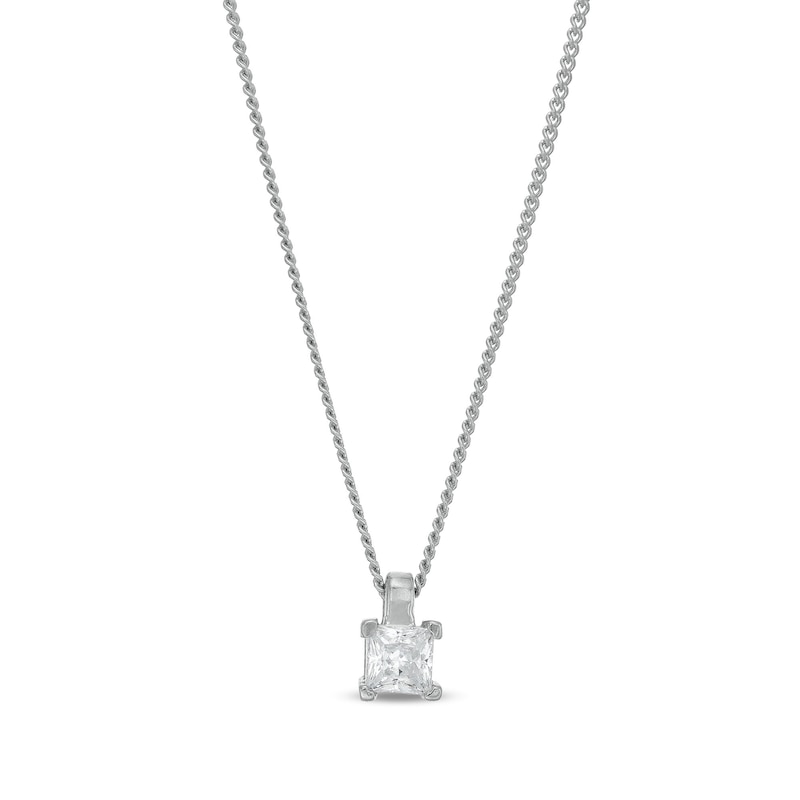 Main Image 1 of 0.20 CT. Certified Princess-Cut Diamond Solitaire Pendant in 14K White Gold (J/I3)