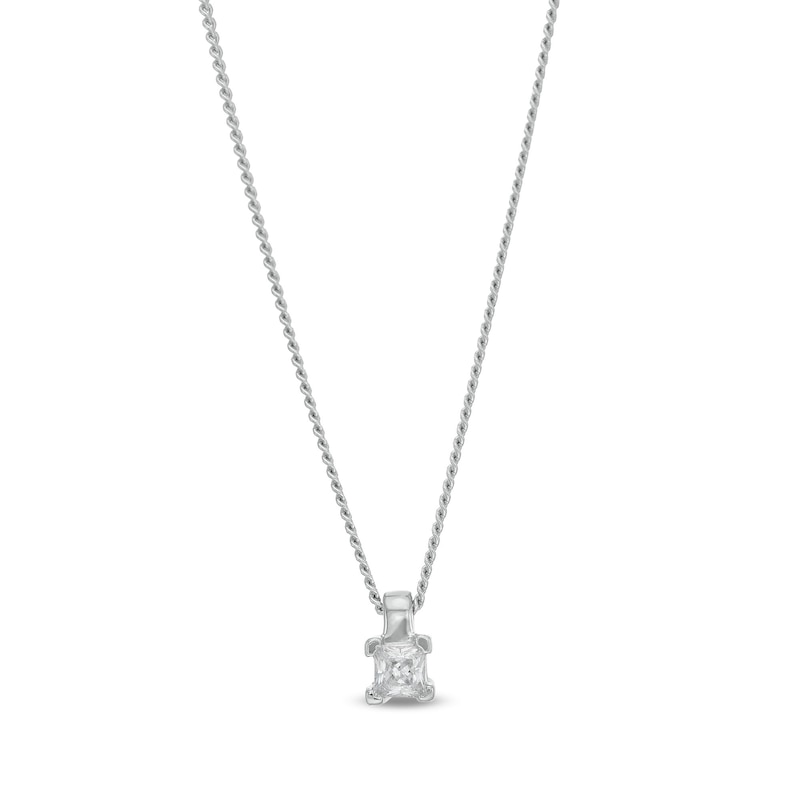 Main Image 1 of 0.10 CT. Certified Princess-Cut Diamond Solitaire Pendant in 14K White Gold (J/I3)