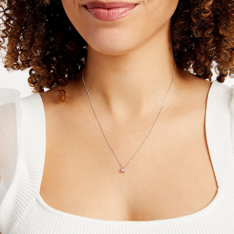 Main Image 2 of 0.10 CT. Certified Princess-Cut Diamond Solitaire Pendant in 14K White Gold (J/I3)