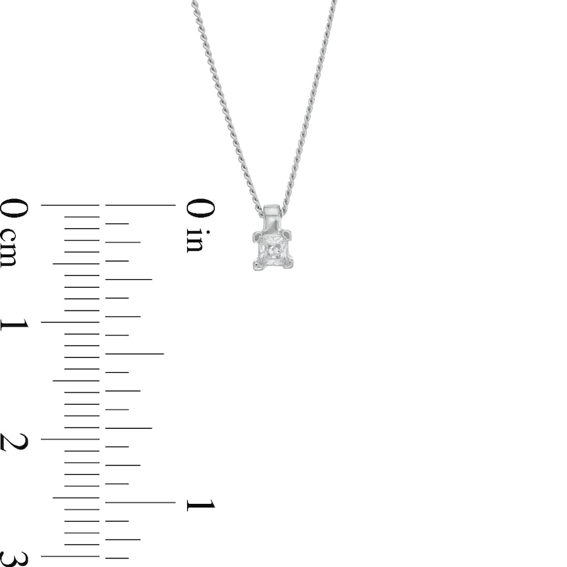 Main Image 4 of 0.10 CT. Certified Princess-Cut Diamond Solitaire Pendant in 14K White Gold (J/I3)