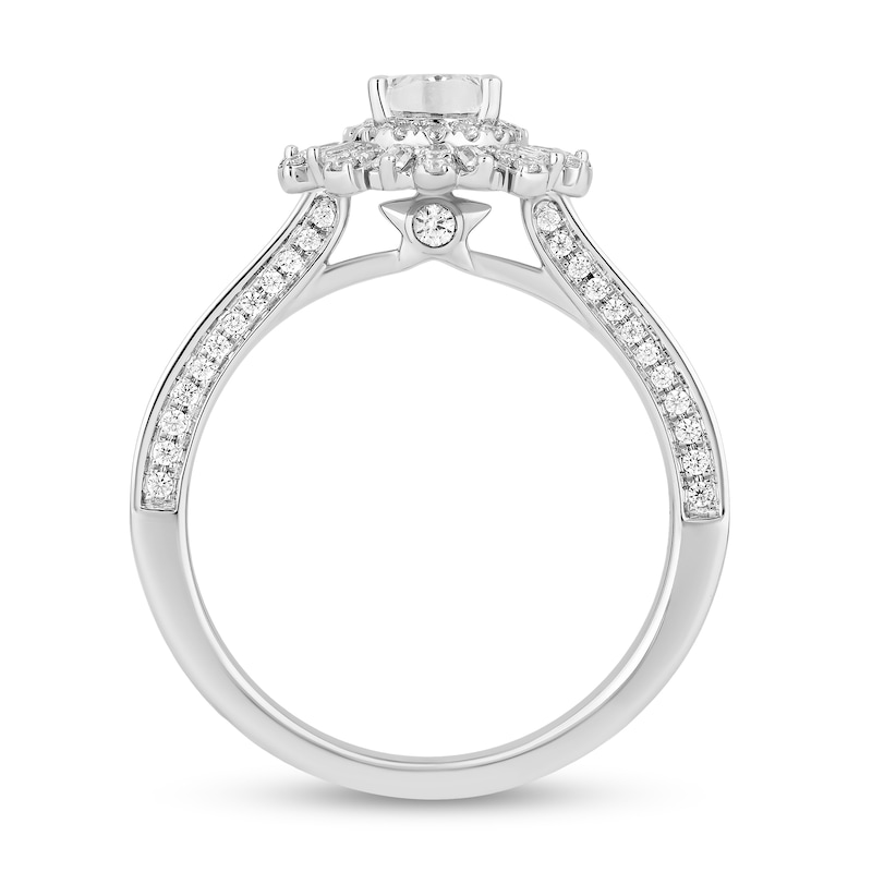 Main Image 3 of Enchanted Disney Wish 0.95 CT. T.W. Oval Diamond Frame Engagement Ring in 14K White Gold (I/I1)