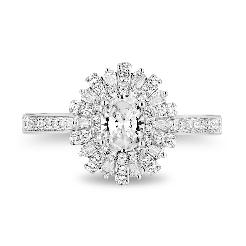 Main Image 4 of Enchanted Disney Wish 0.95 CT. T.W. Oval Diamond Frame Engagement Ring in 14K White Gold (I/I1)