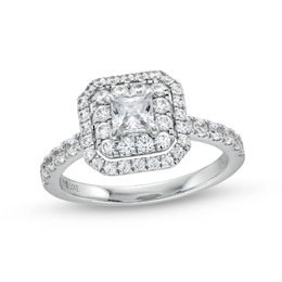 Vera Wang Love Collection 1.18 CT. T.W. Princess-Cut Diamond Cushion Frame Engagement Ring in 14K White Gold (I/SI2)