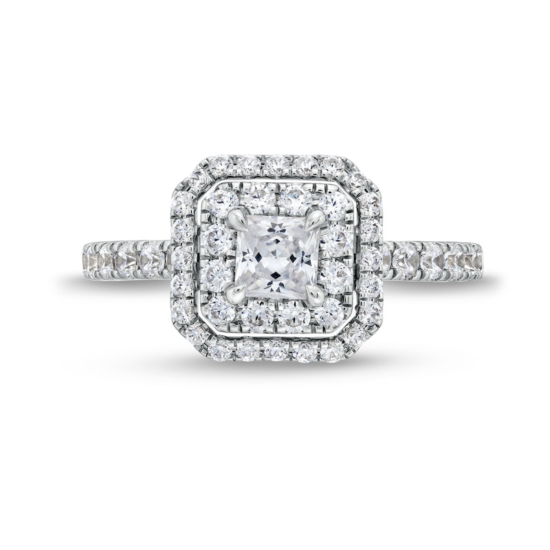 Main Image 4 of Vera Wang Love Collection 1.18 CT. T.W. Princess-Cut Diamond Cushion Frame Engagement Ring in 14K White Gold (I/SI2)